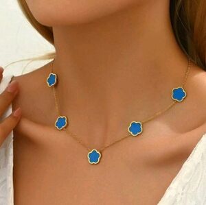 Gold and Blue Flower Necklace